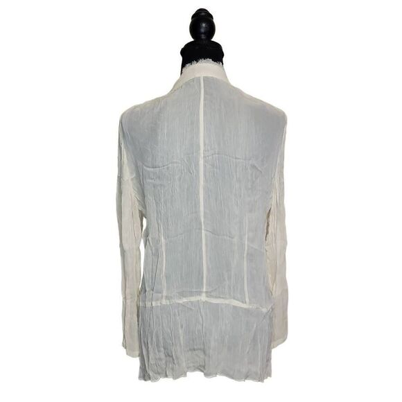 Vintage V-Neck Ruffle Front Clasp Closure Long Sleeve Blouse - Picture 2 of 6